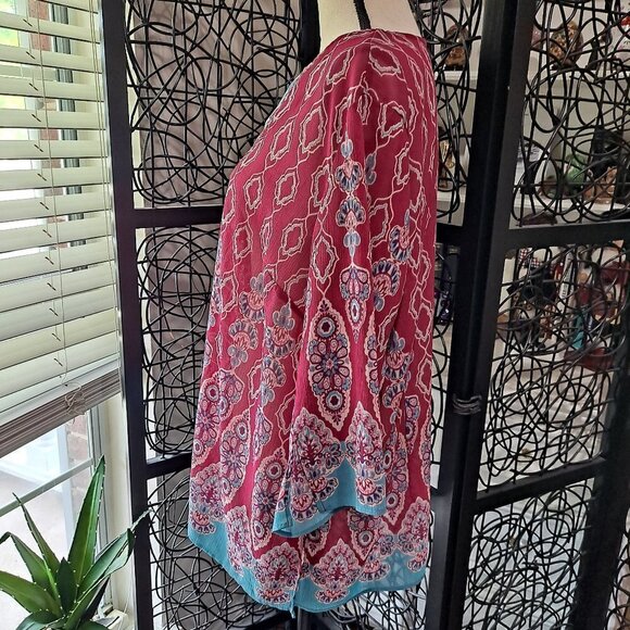 Lane Bryant Size 18/20 Sheer Tunic Top Dark Pink/Blue Sequin Embellishment - Picture 3 of 10